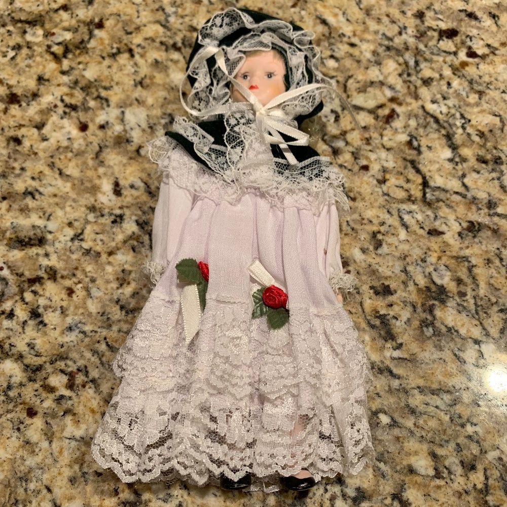Vintage 8 Inch Victorian Christmas Porcelain Doll